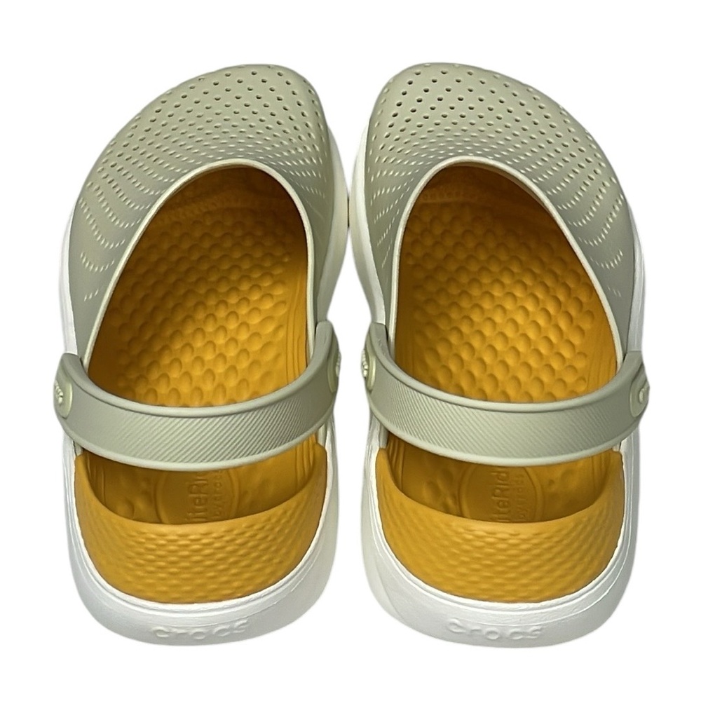 CROCS Women's Sage Green and Yellow Slip-On Clogs - Picture 4 of 11